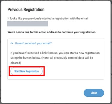 Click "Start New Registration" to register again.​